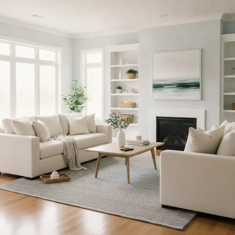 A perfectly organized and clean living room showcasing our home care standard