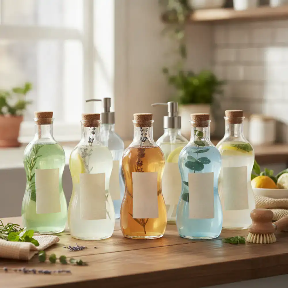 Eco friendly natural cleaning solutions in beautifully designed bottles